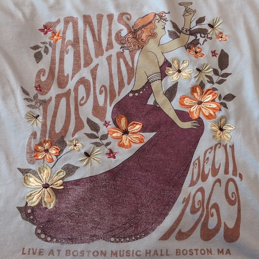 Janis Joplin Graphic Top Women 5X Light Blue Art Nouveau Boston 1969 Rock Tee - Picture 9 of 12